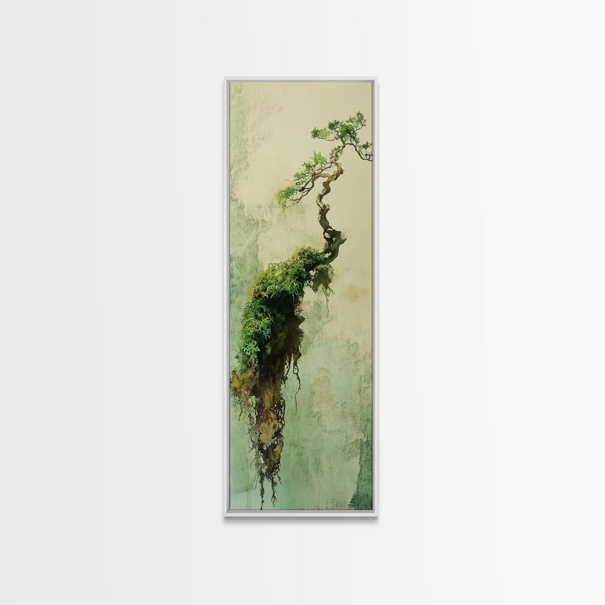 Framed Canvas Print Wabi Sabi Botanical Art Mossy Tree Artwork Unique Nature Decor Tall Skinny Art Wabi Sabi Wall Art Living Room Accent