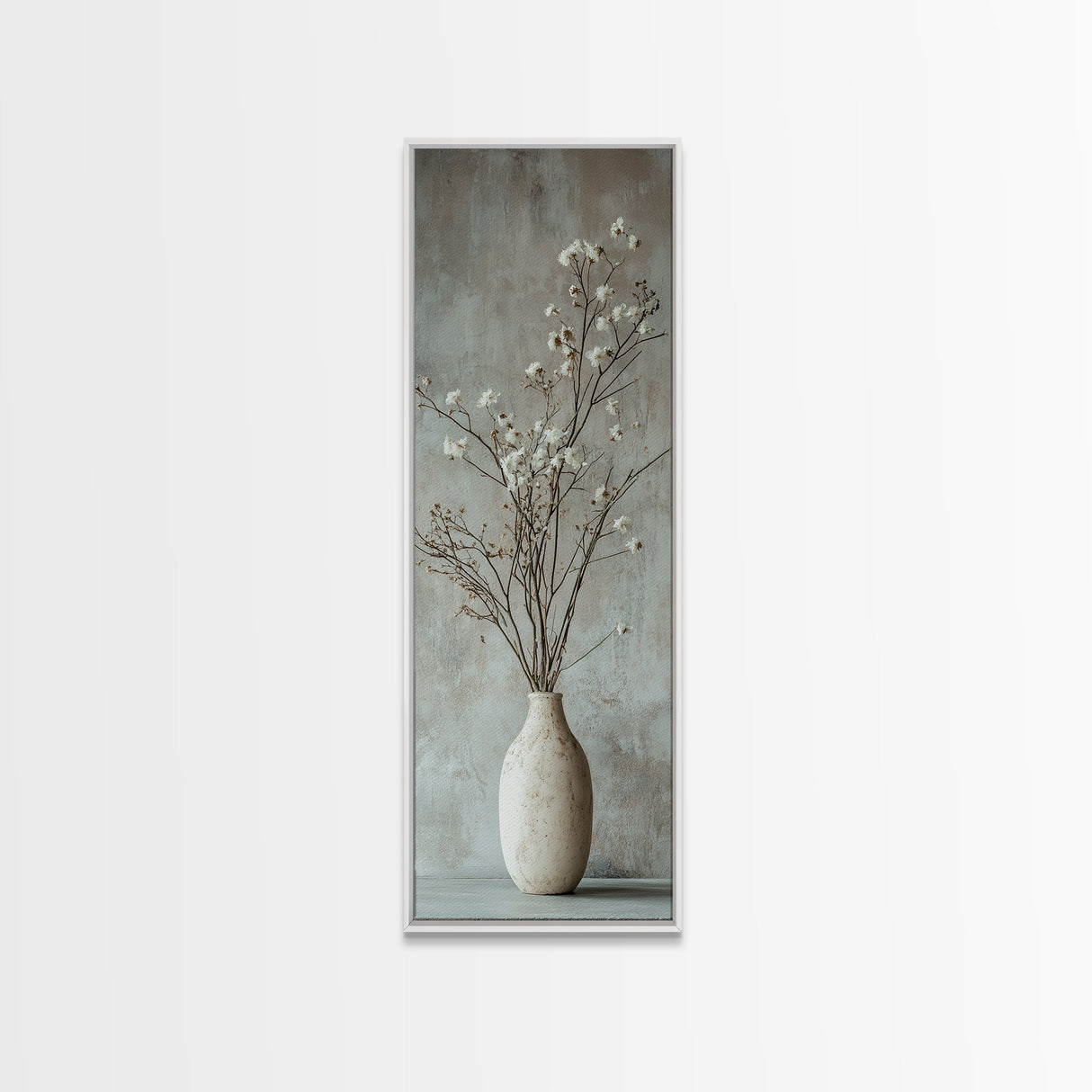 Framed Canvas Print Tall Skinny Art with Rustic Wildflower Painting, Botanical Wall Art, Wabi Sabi Art, Living Room Decor, Gift Idea Her