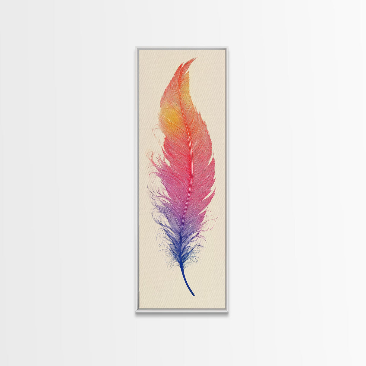 Funky Feather Painting Print - Framed Canvas - Home Decor - Tall Narrow Art - Feather Wall Art - Southwestern Decor