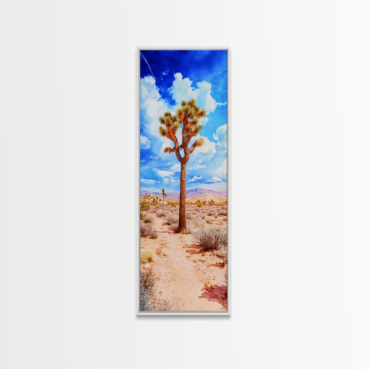 Watercolor Painting Print of Joshua Tree California Framed Canvas Print - Tall Skinny Art - Landscape Painting of Joshua Tree California