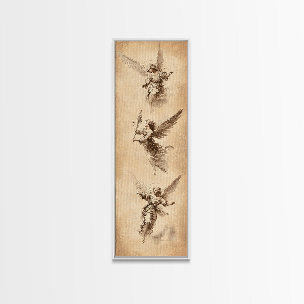 Guardian Angels Wall Art, Framed Canvas Print, Angel Painting, Angel Decor, Tall Skinny Art, Narrow Wall Art, Angelic Painting, Christmas Art