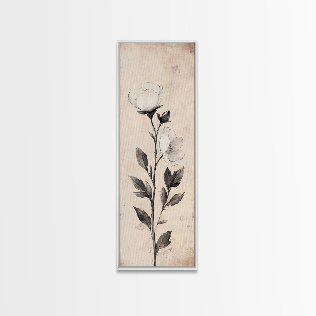 Sketch of a Flower Canvas Print, Wood Framed Wall Art, Flower Painting, Flower Decor, Floral Botanical Wall Art, Flower Print Narrow Art
