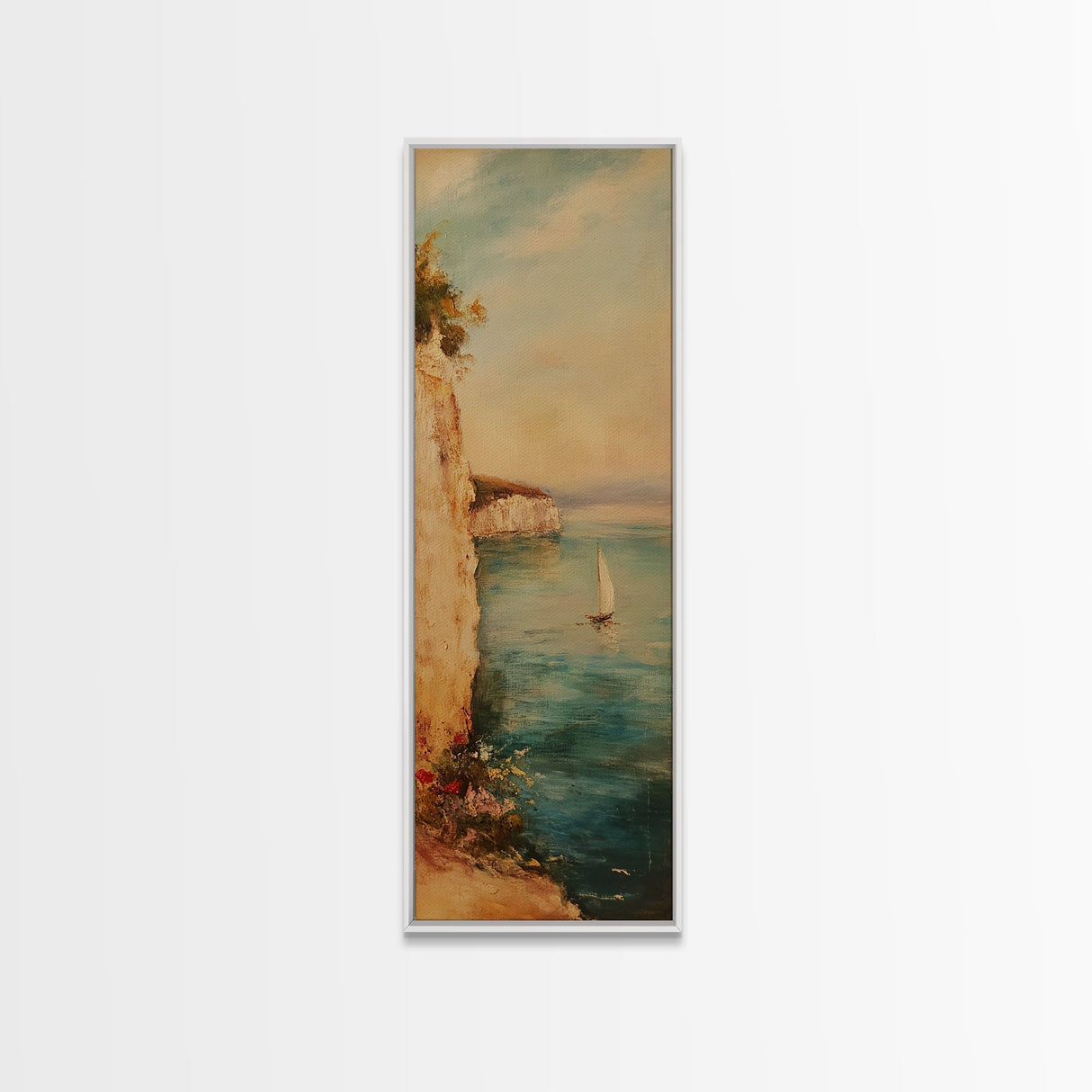 Nautical Seascapes Framed Canvas Print - Sailboat In The Bay - Sailboat Painting - Nautical Art - Coastal Home Decor - Coastal Oil Painting
