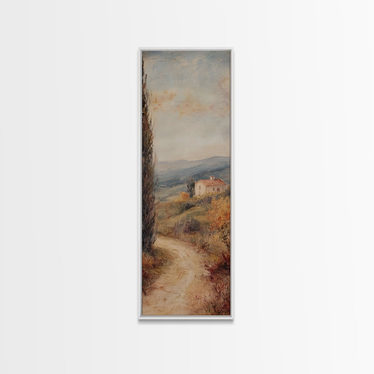 Framed Canvas Print of Coastal Landscape Art in Tuscany Style, Farmhouse Rustic Decor, Minimalist Art, Above Sofa Art, Living Room Wall Art, Tall Narrow Art