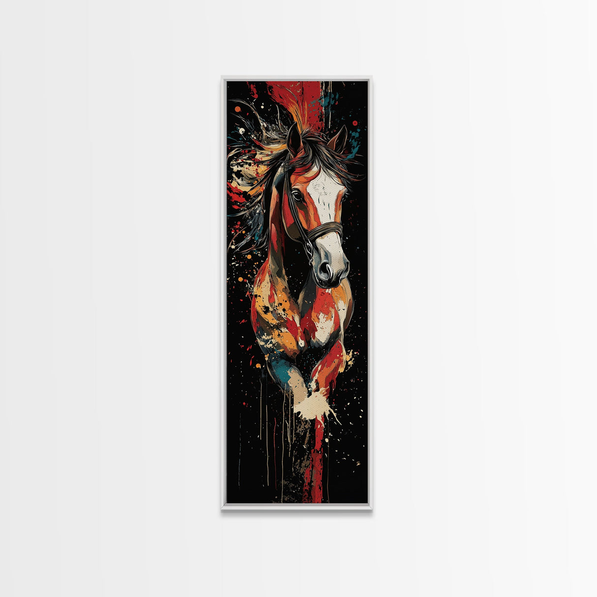 Abstract Horse Painting Framed Canvas Print Colorful Chicano Art Bold Moody Southwest Long Narrow Wall Art Bedroom or Living Room