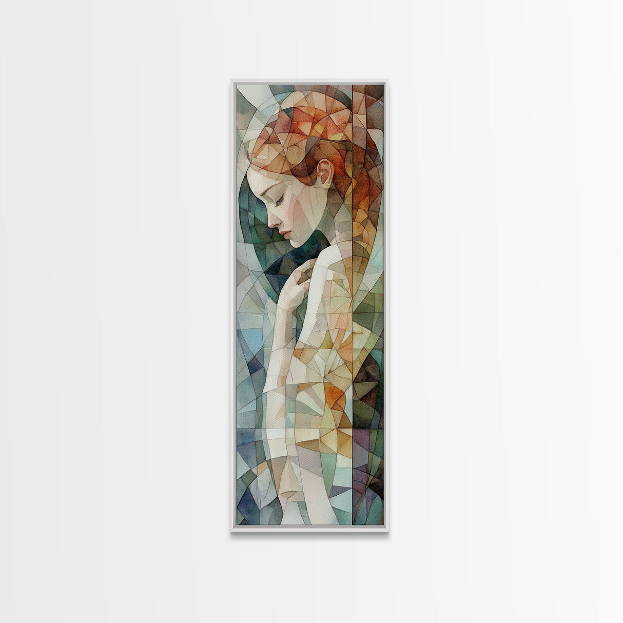 Woman in Mosaic Framed Canvas Print Chinoiserie Art Nouveau Print Goddess Art Whimsical Bedroom or Living Room Vertical Wall Art