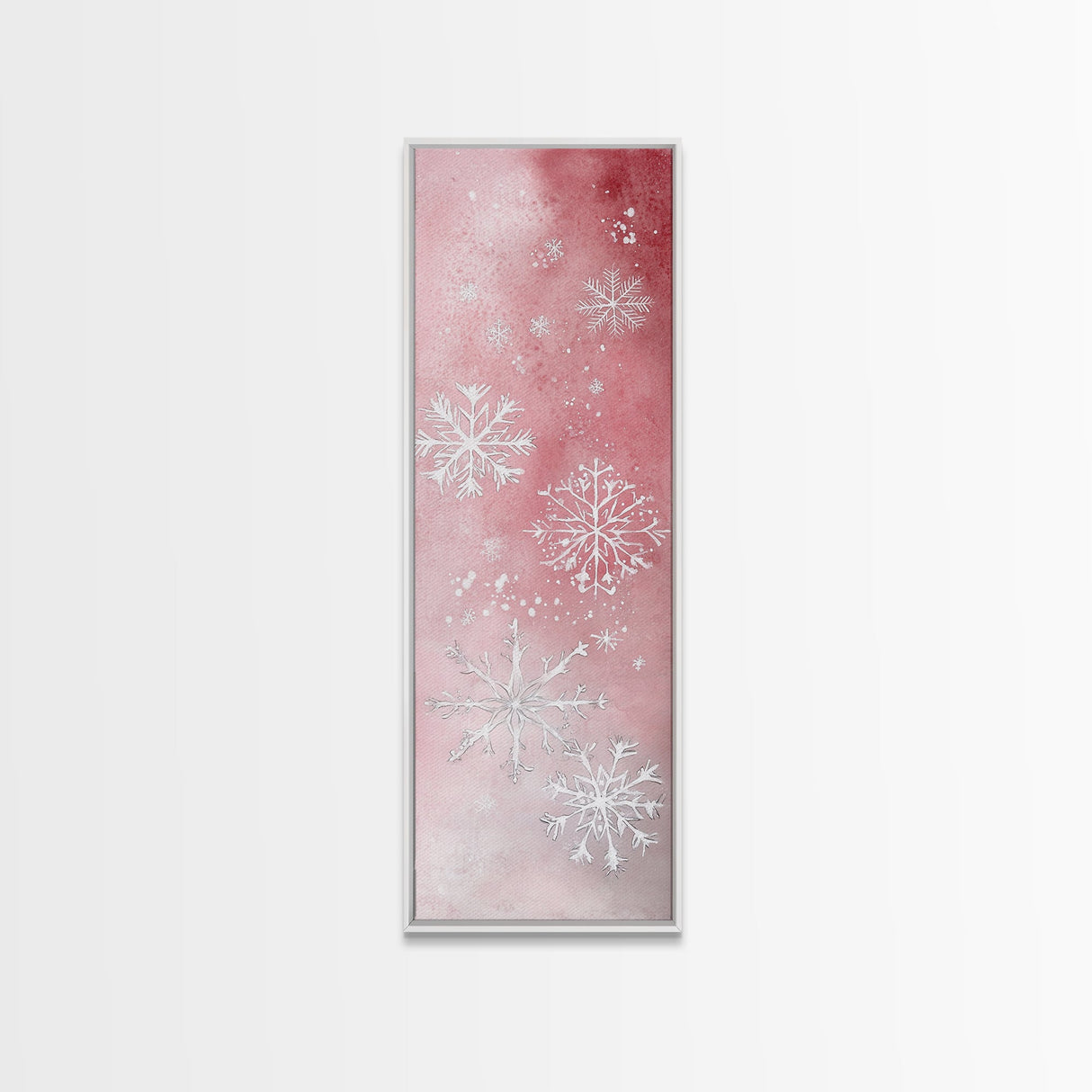 Snowflake Canvas Print Christmas Light Pink Art Whimsical Skinny Wall Art Vertical Art Winter Decor Living Room Rustic Guest Room