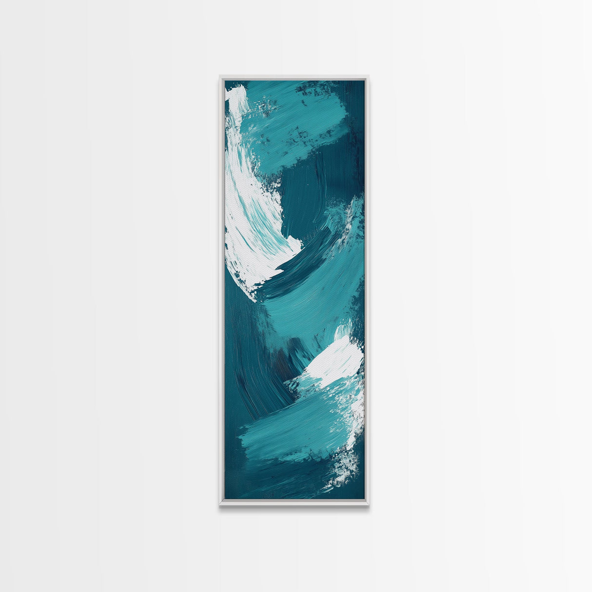 Oceanic Brushstroke Canvas Print in Teal and White, Abstract Art, Coastal Wall Art, Nautical Decor, Minimalist Art, Living Room Art