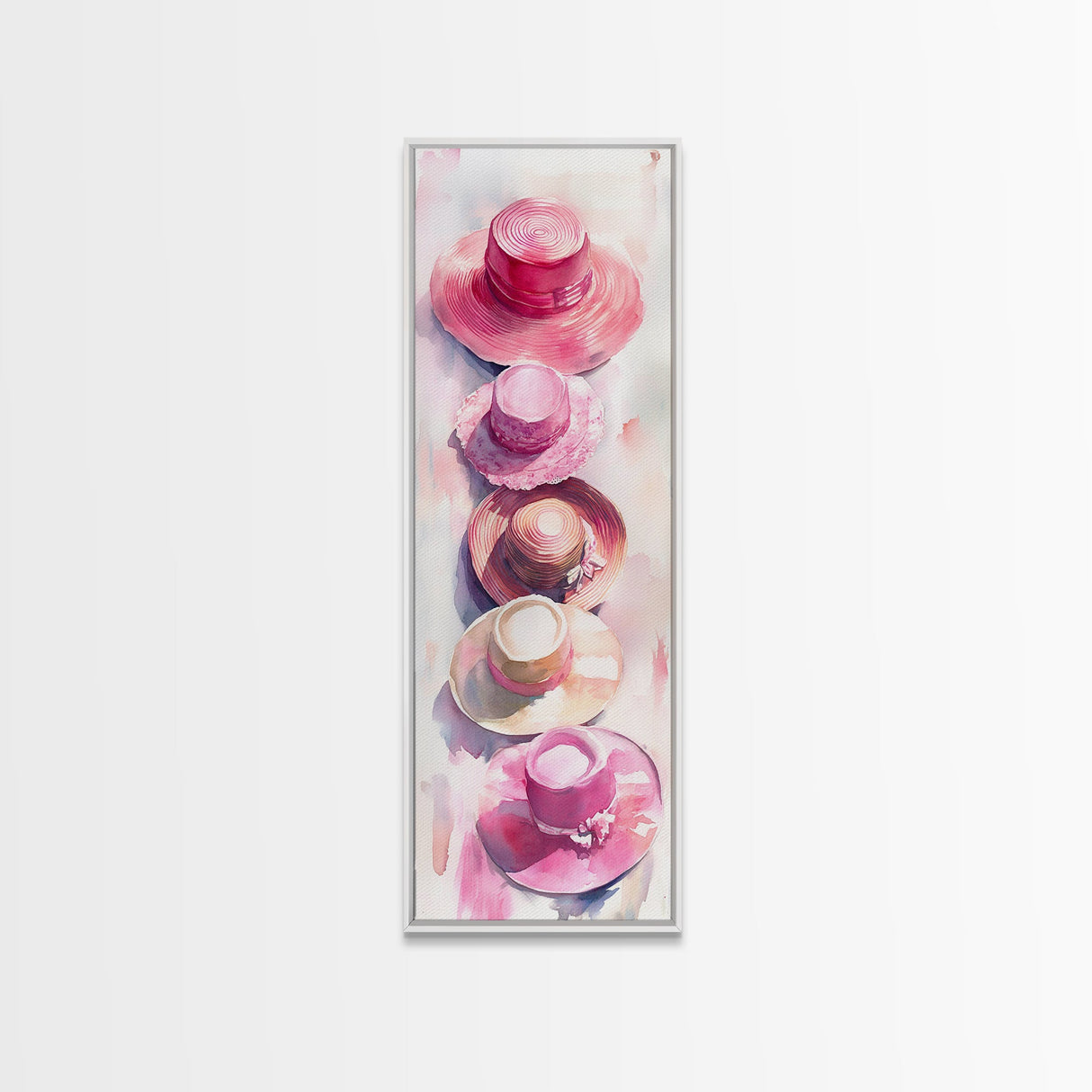 Vertical Hat Art Canvas Print Pink Abstract Fashion Painting Living Room Decor Skinny Wall Art Boho Minimalist Gift Idea
