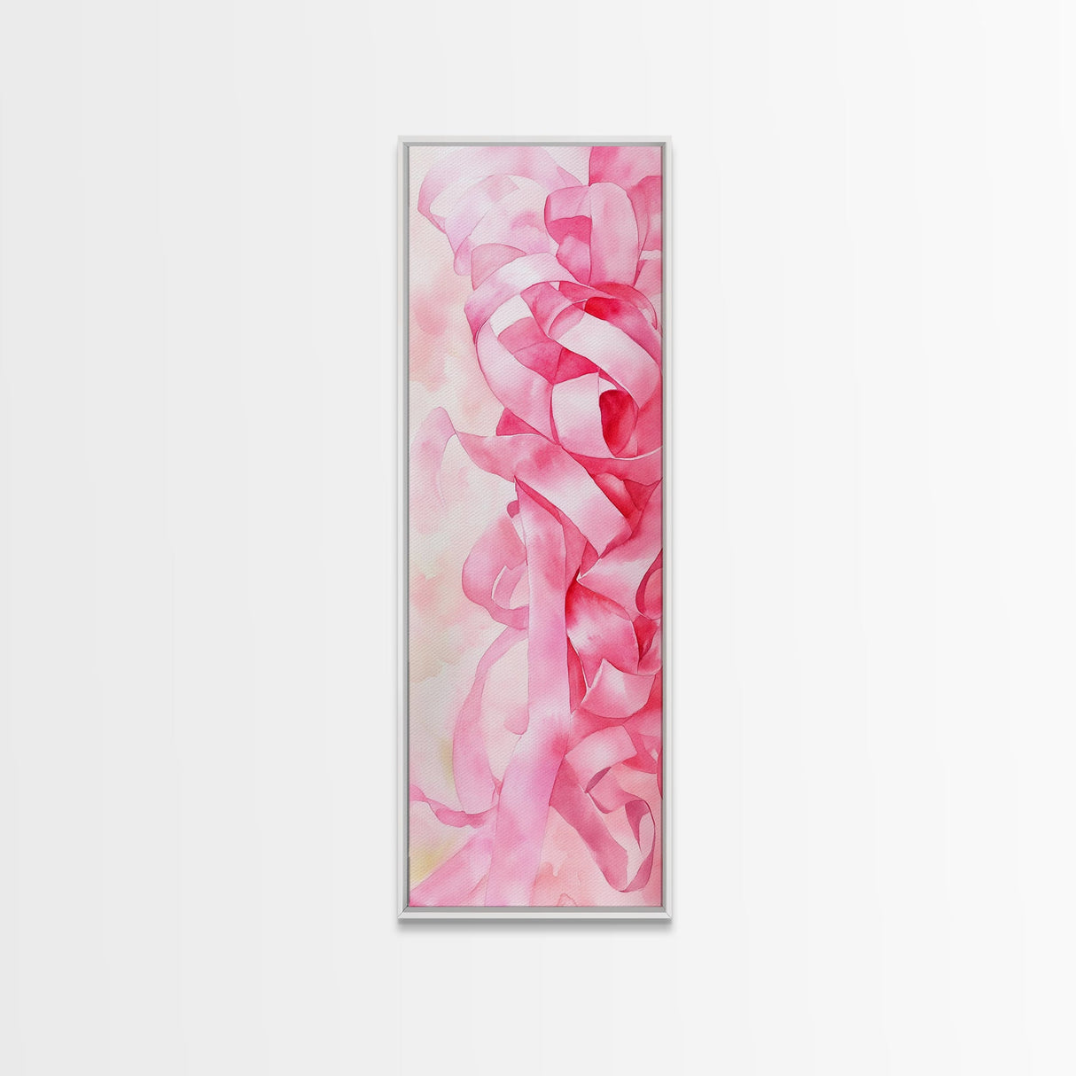 Pink Ribbons Canvas Print Abstract Feminine Wall Art Whimsical Vertical Decor Skinny Boho Gift Idea Light Pink Aesthetic