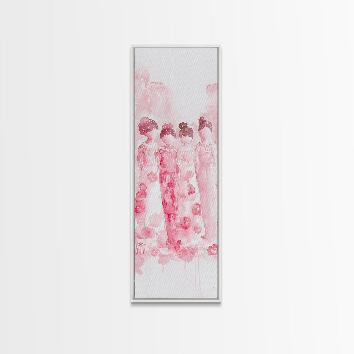 Dreamy Cherry Blossom Dresses Framed Canvas Print, Light Pink Wall Art, Botanical Prints, Whimsical Art, Above Sofa or Bedroom Decor