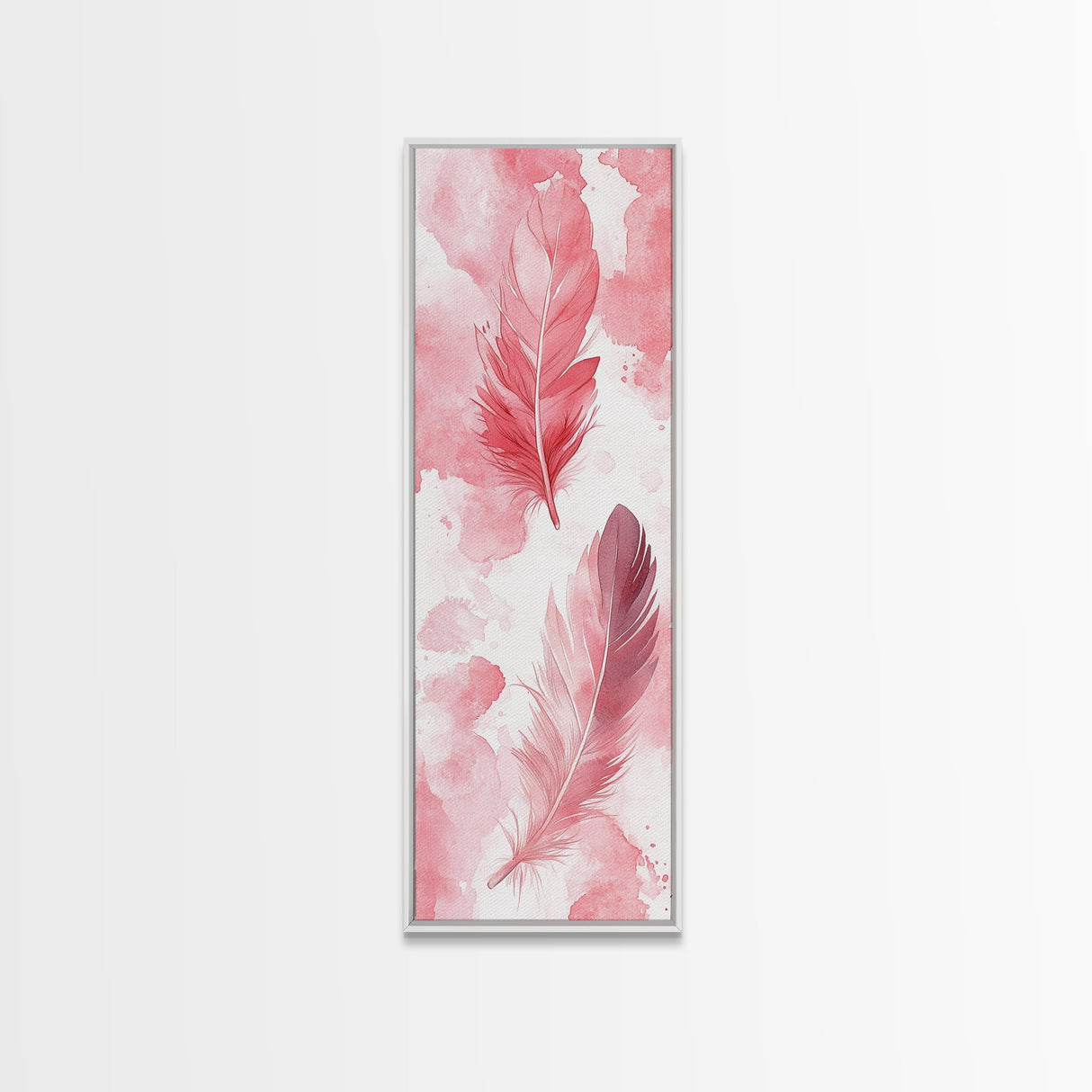 Elegant Feather Art Framed Canvas Print Boho Wabi Sabi Decor Vertical Wall Art Minimalist Feather Design Light Pink Wall Art
