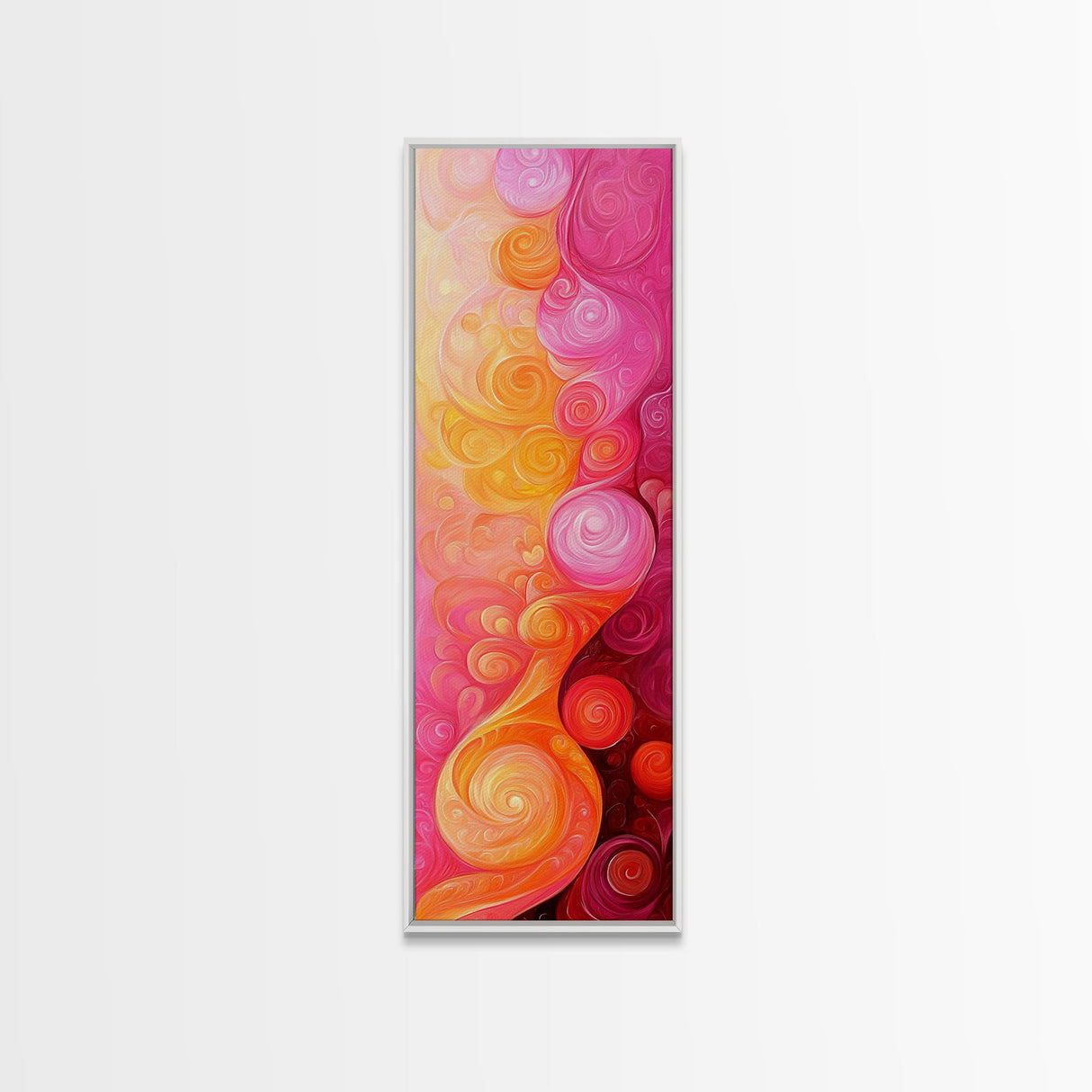 Abstract Pink Orange Swirl Framed Canvas Print, Vertical Skinny Art, Light Pink Dorm Wall Art, Minimalist Modern Art Decor