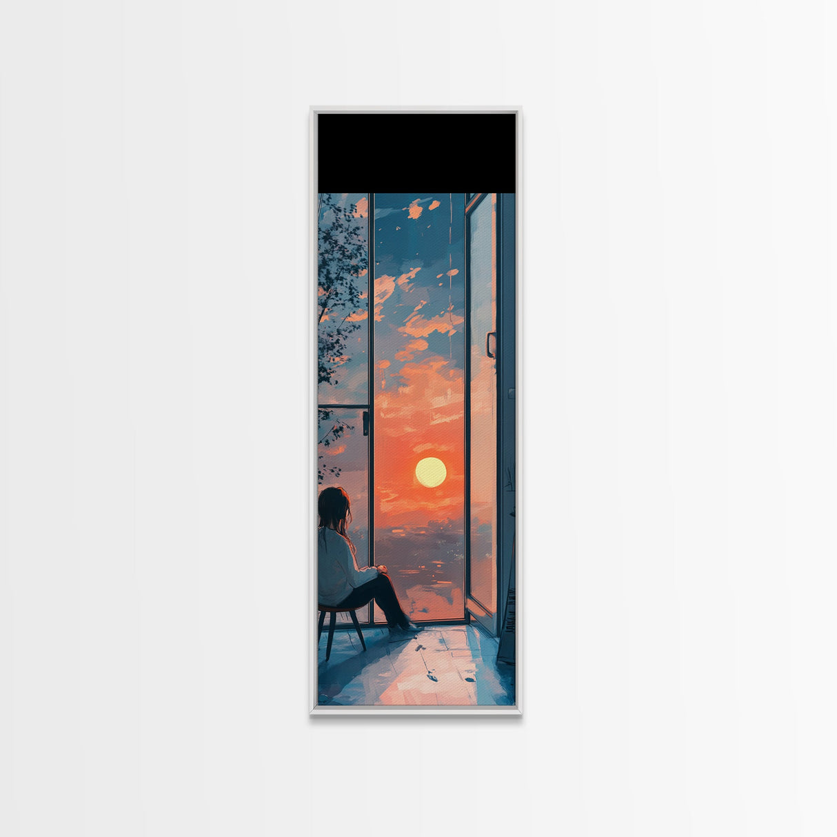 Serene Sunset Reflection Framed Canvas Print Moody Art Bedroom or Living Room Coastal Decor Horizontal Wall Painting Piece