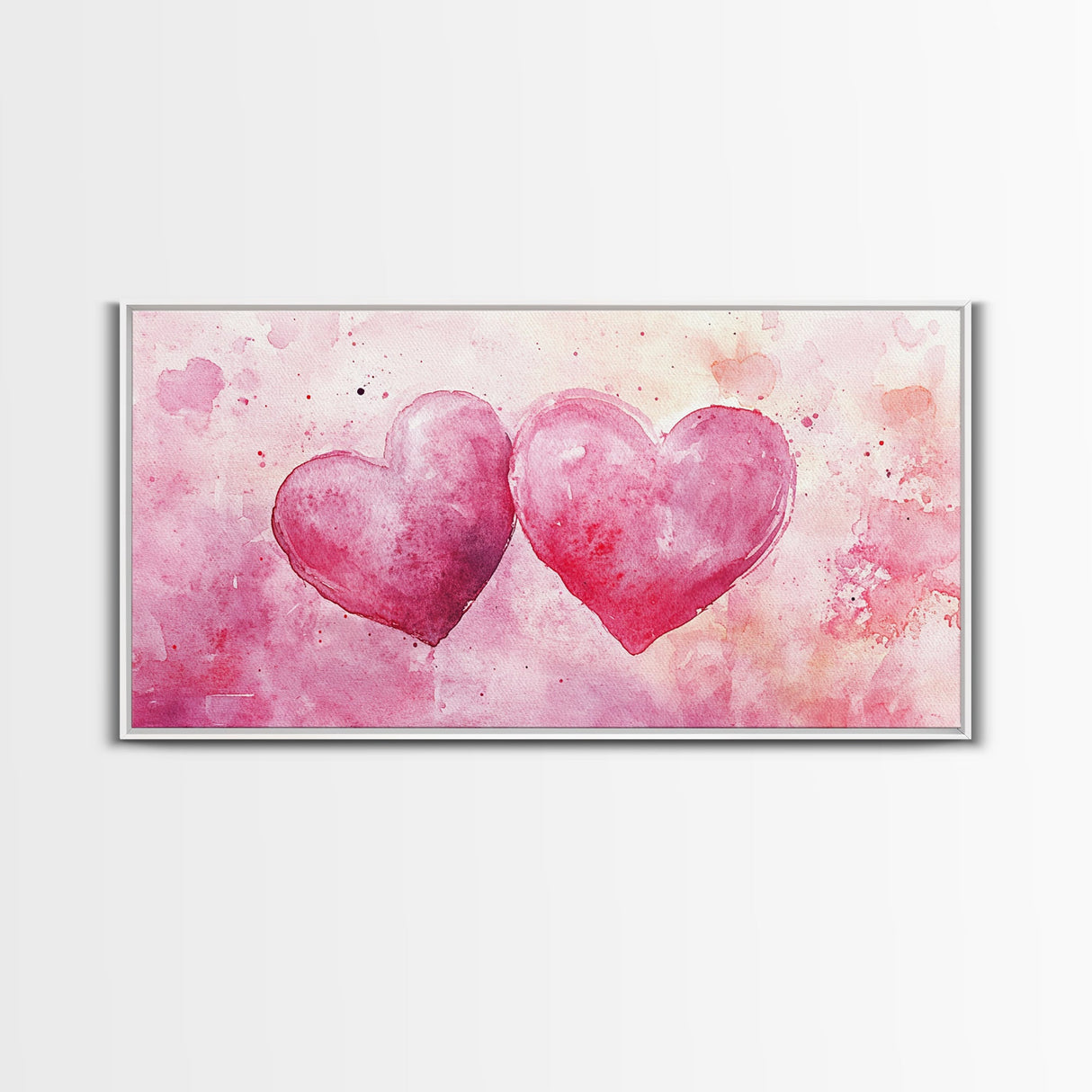 Watercolor Heart Pair Framed Canvas Print, Romantic Pink Abstract Art, Whimsical Valentine Wall Art, Bedroom Gift Idea, Light Pink Decor