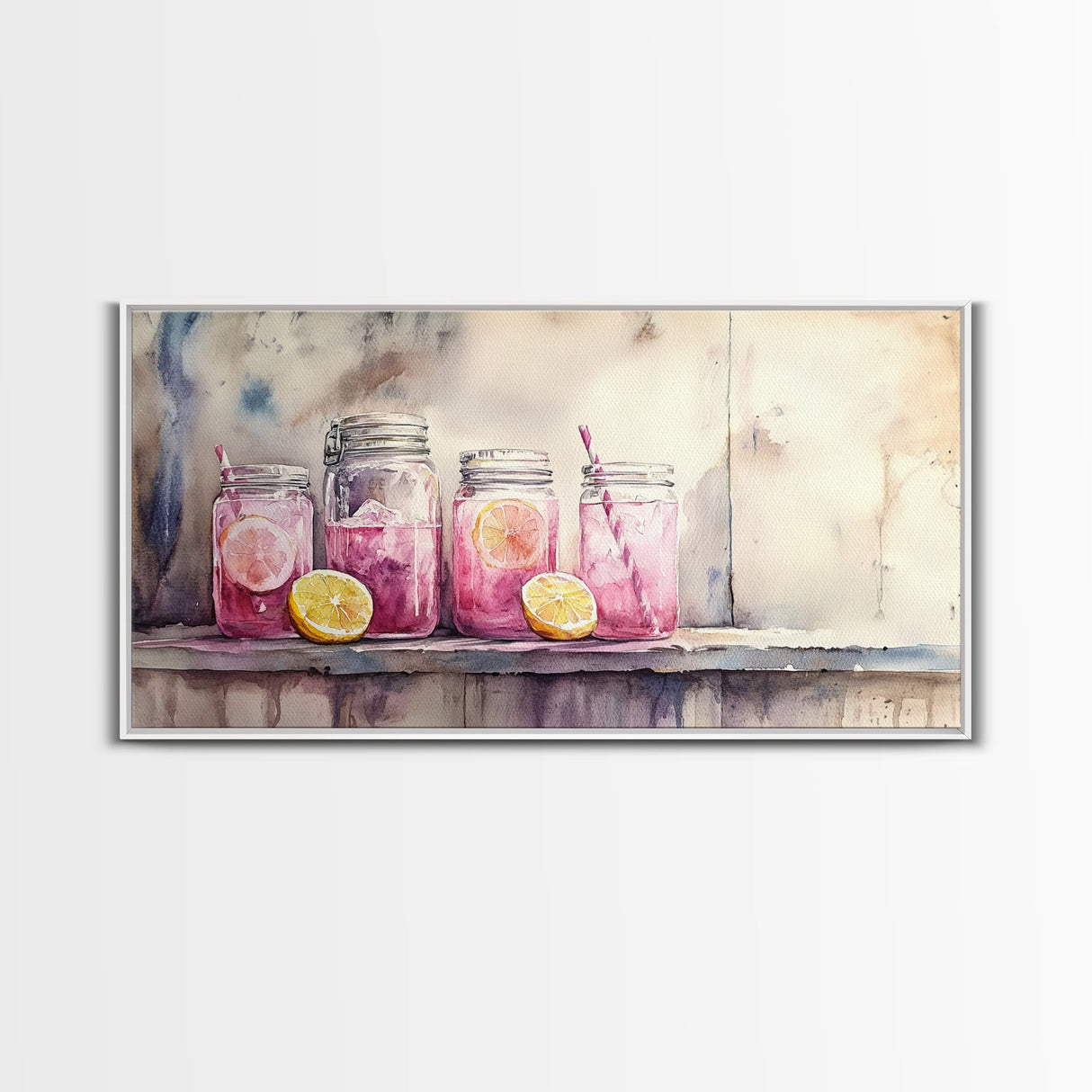 Lemonade Jars Canvas Print | Lemon Painting | Food Review Kitchen Art | Rustic Farmhouse Wall Art | Summer Kitchen Decor Canvas Print