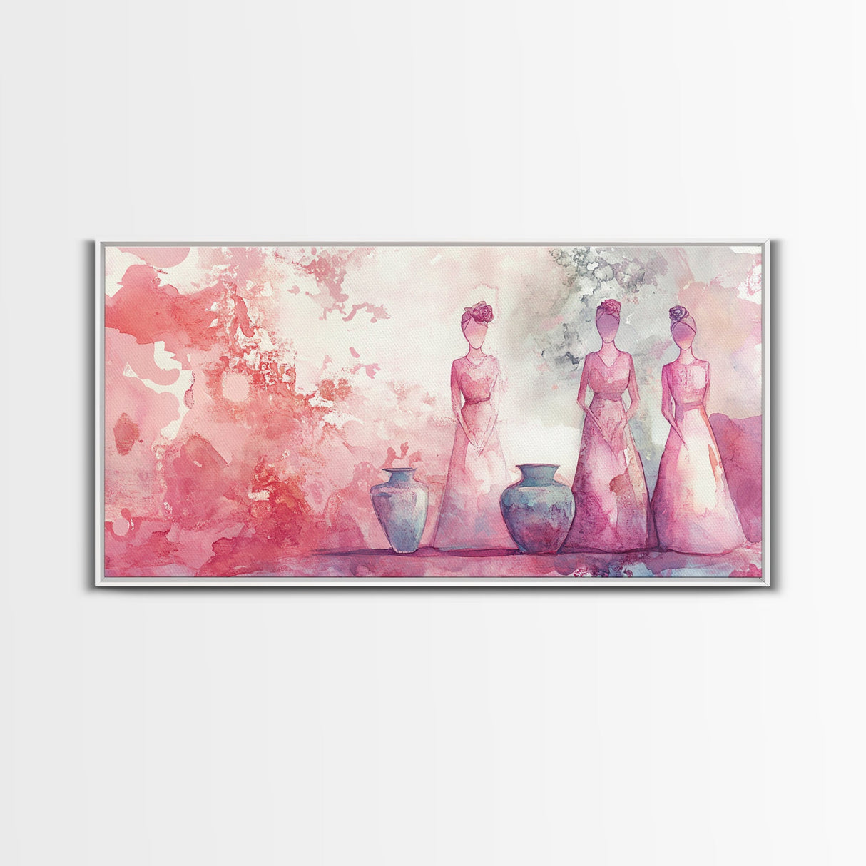 Vase and Women Canvas Print Pink Abstract Minimalist Art Framed Wabi Sabi Boho Bedroom Light Pink Rustic Living Room Christmas Gift