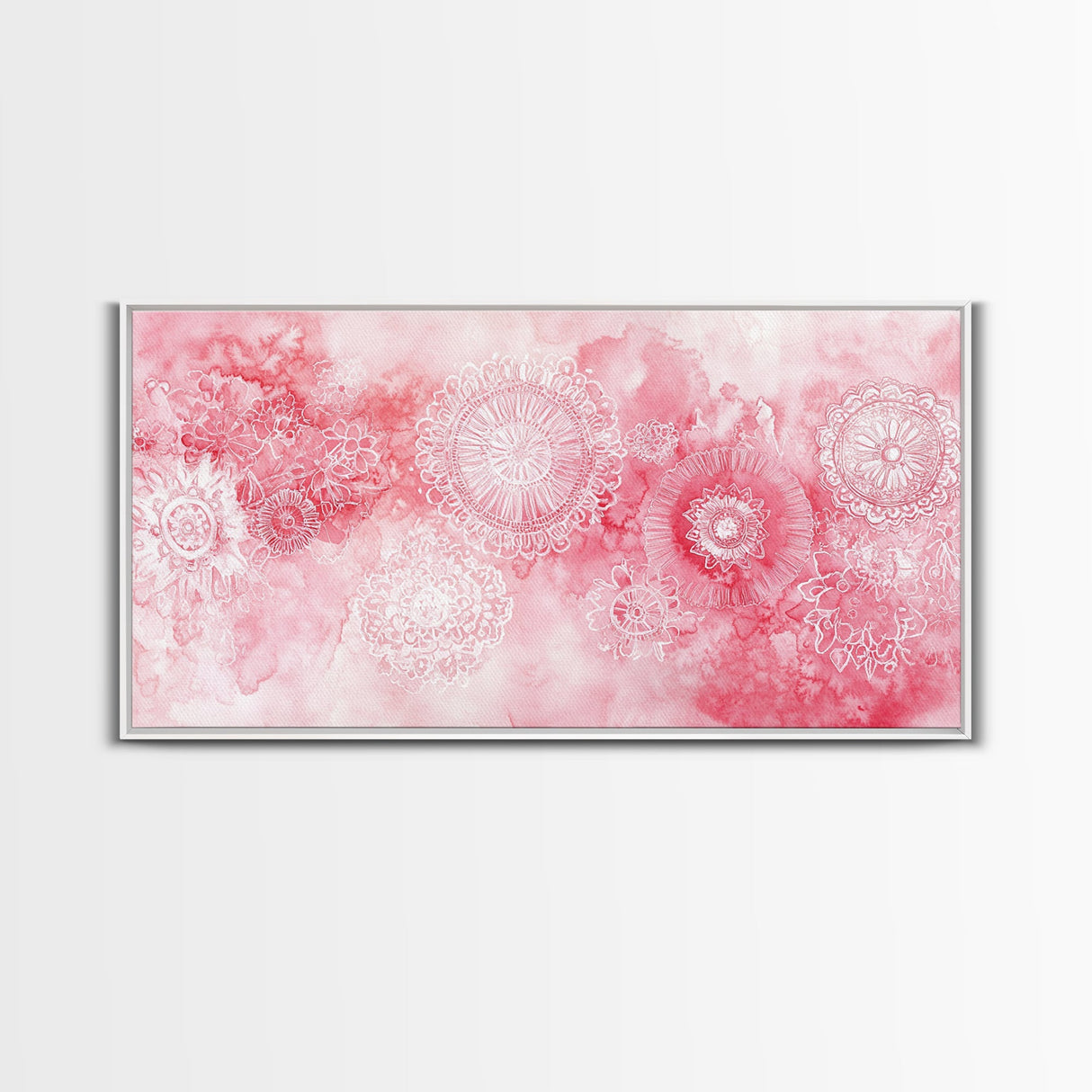 Intricate Lace Pattern Framed Canvas Print, Sacred Geometry Art, Light Pink Abstract Wall Art, Feminine and Minimalist Home Decor