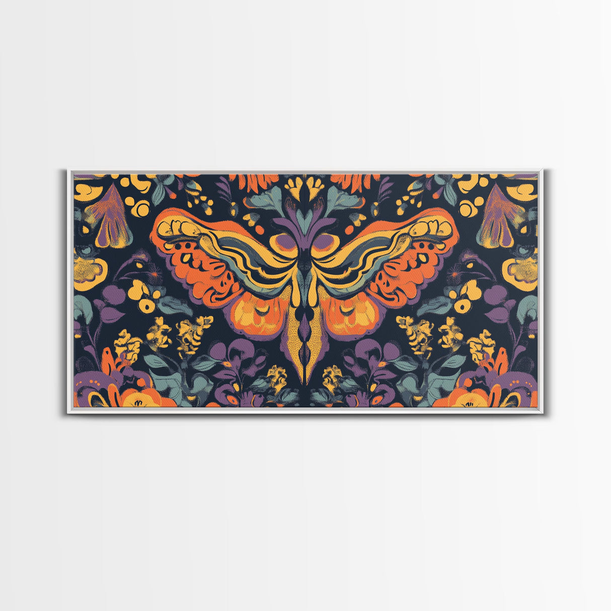 Mystical Butterfly Mandala Framed Canvas Print, Whimsical Art Decor, Colorful Bohemian Wall Art, Sacred Geometry, Dreamy Bedroom Art