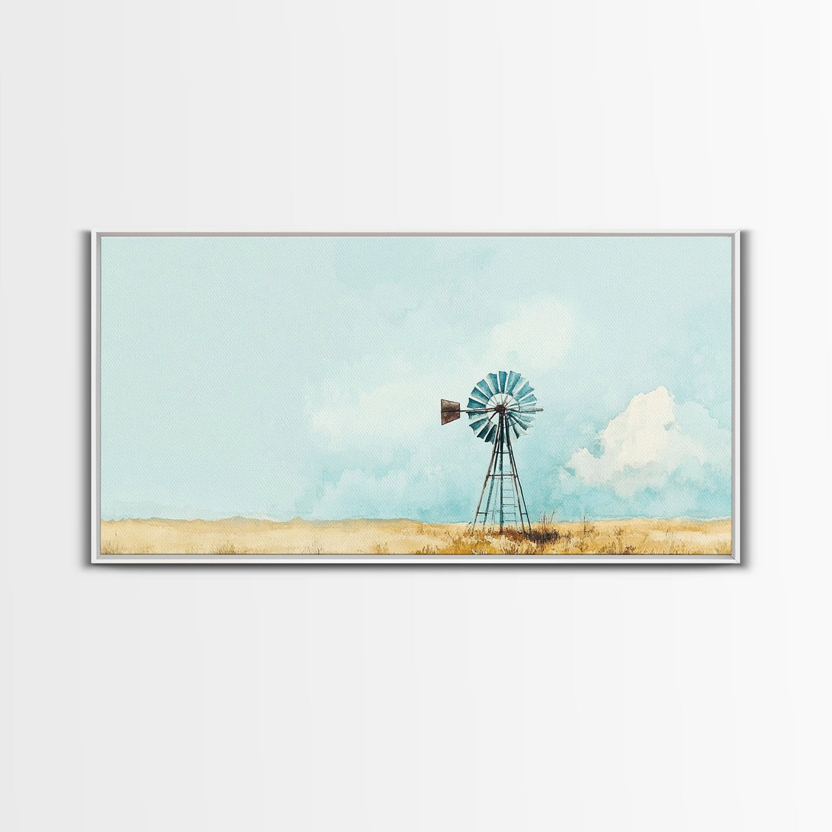 Minimalist Windmill Landscape Framed Canvas Print Above Couch Rustic Wall Art Coastal Inspired Bedroom Decor Horizontal Wall Art Idea