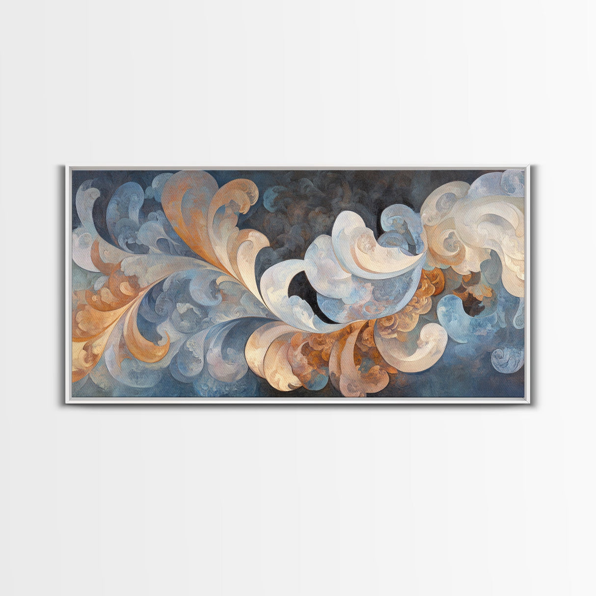 Swirling Blue Orange Canvas Print, Geometric Wall Art Nautical Rustic Decor, Moody Abstract Artwork Idea Horizontal Living Room Design