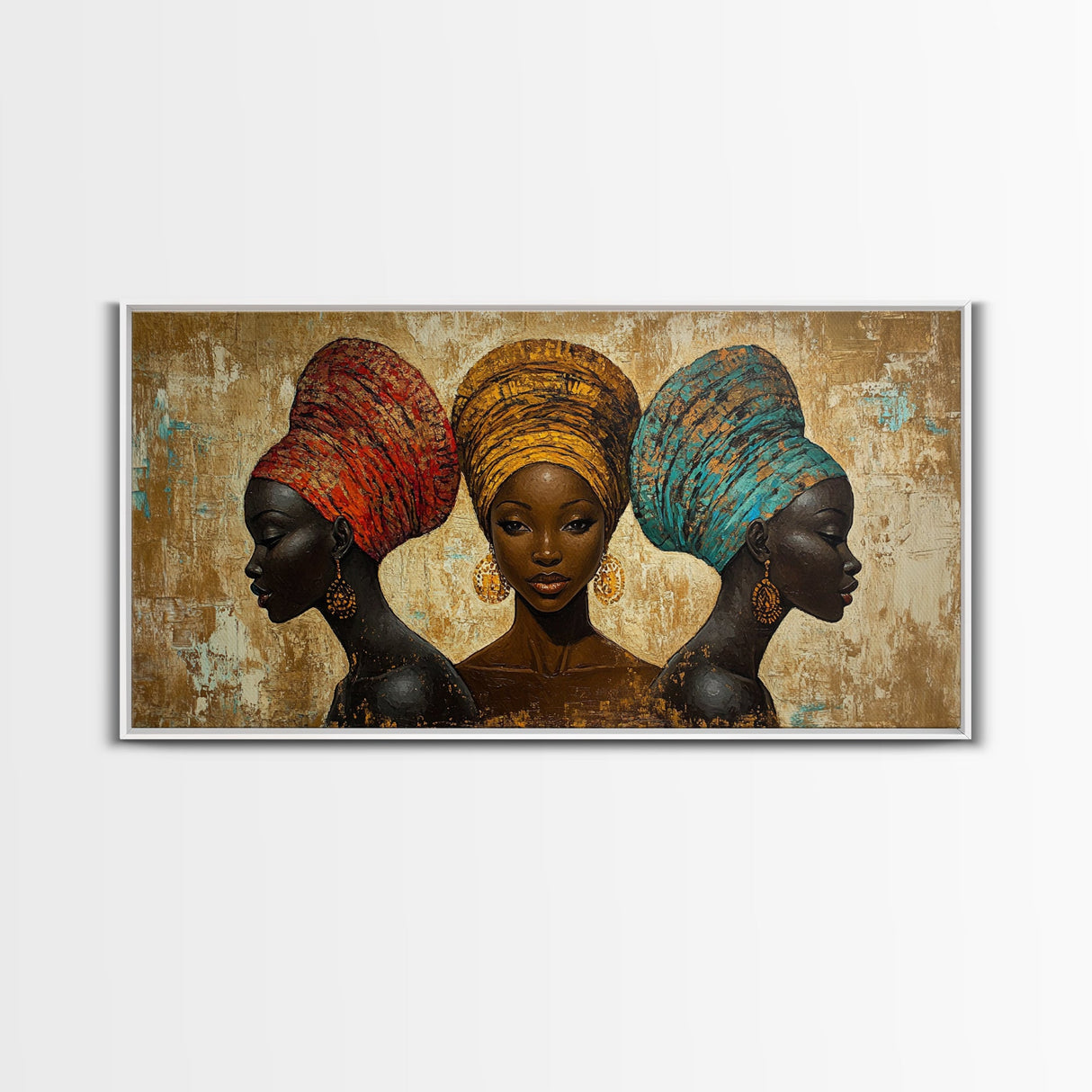 Elegant African Women Canvas Print, Bold Afrocentric Wall Art Decor, Moody Abstract Painting, Unique Bedroom Art Gift Idea
