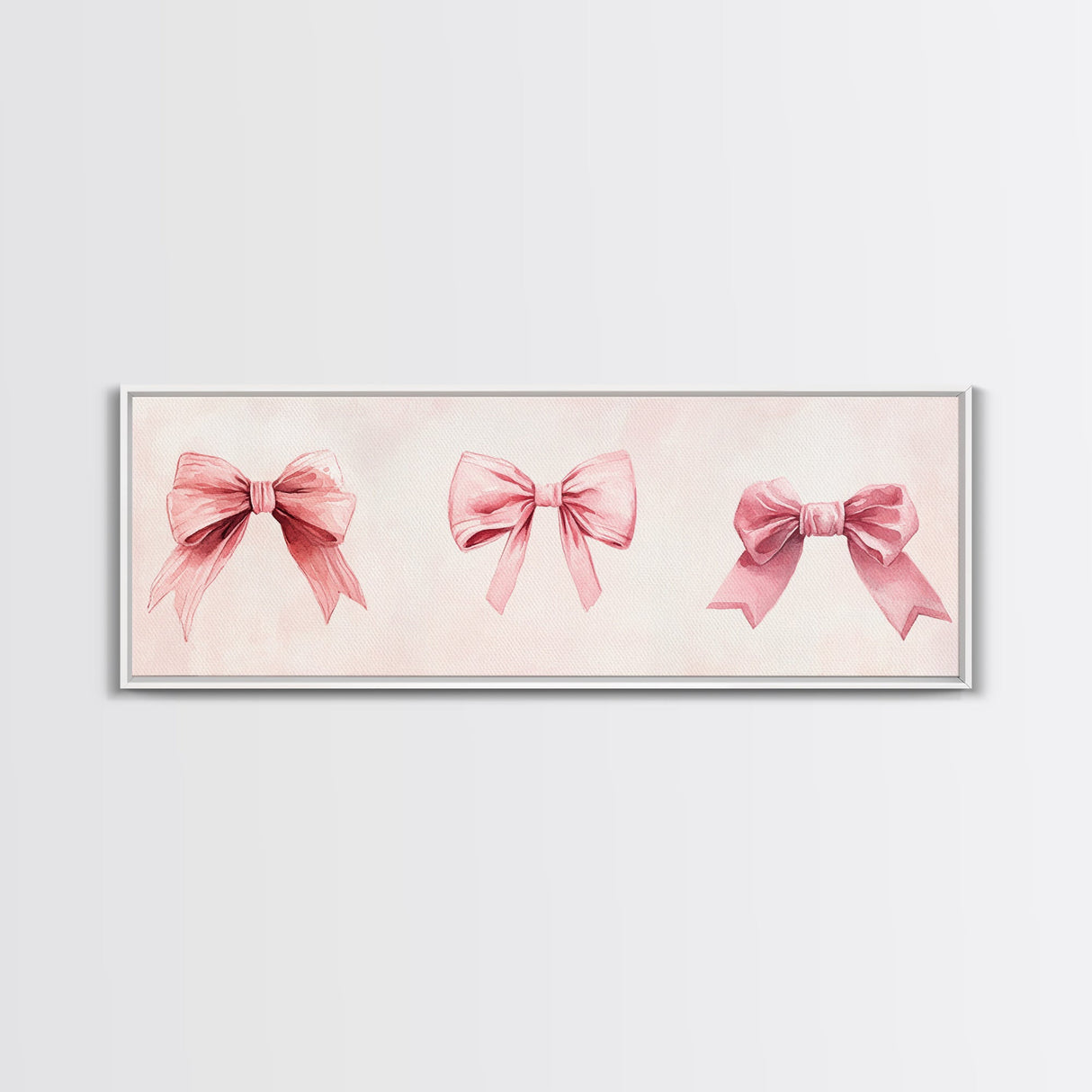 Light Pink Wall Art Canvas Print with Bows Decor, Minimalist Painting, Bedroom Art, Horizontal Abstract Artwork for Living Room
