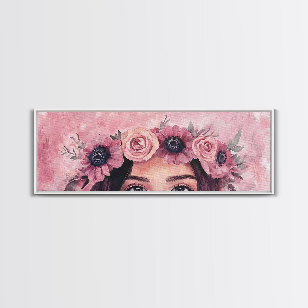 Floral Crown Canvas Print Pink Rose Painting Goddess Art Print Feminine Wall Art Botanical Artwork Whimsical Framed Bedroom Art