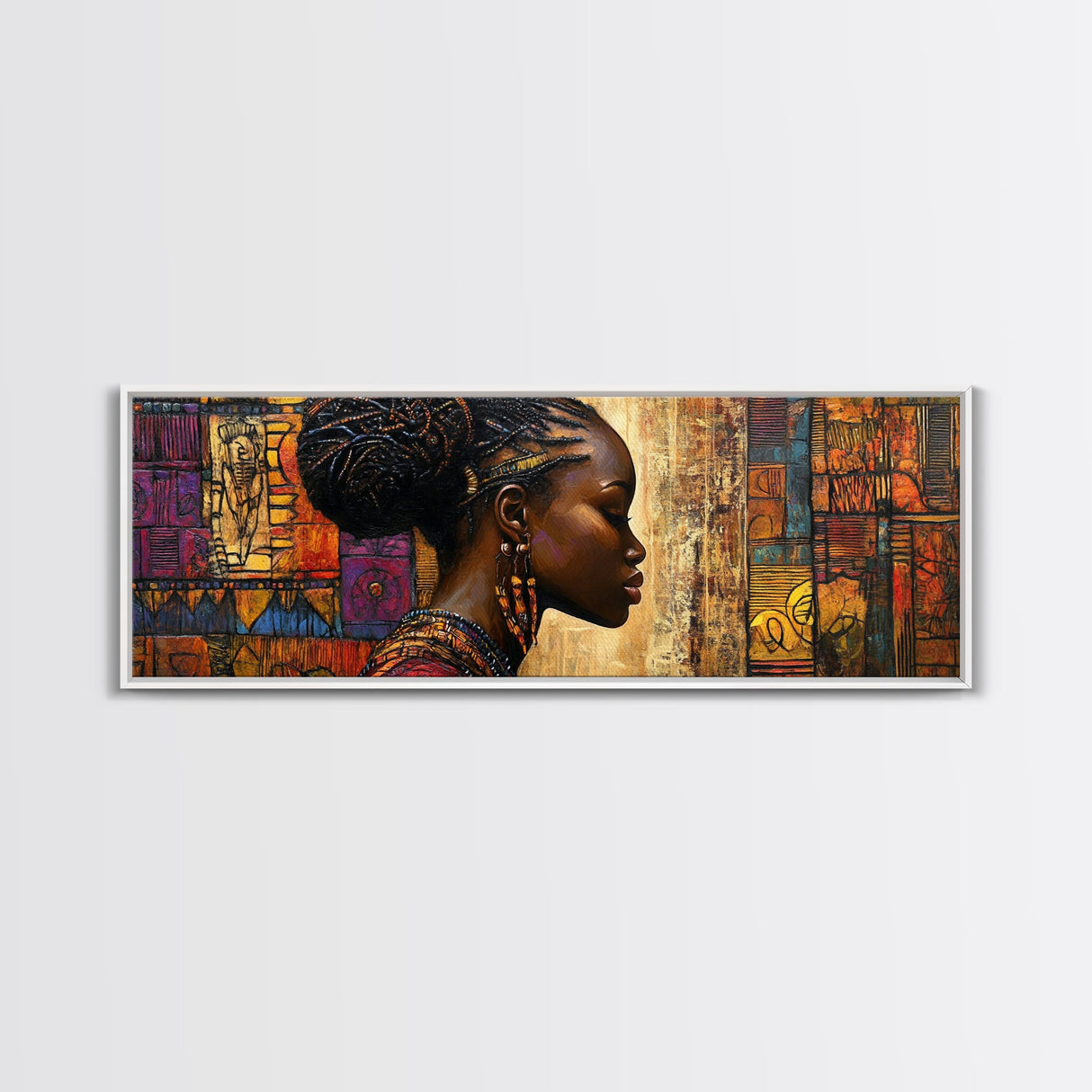 Framed Canvas Print Vibrant African Art Golden Tones Minimalist Decor Rustic Wall Art Original Painting Unique Gift Idea