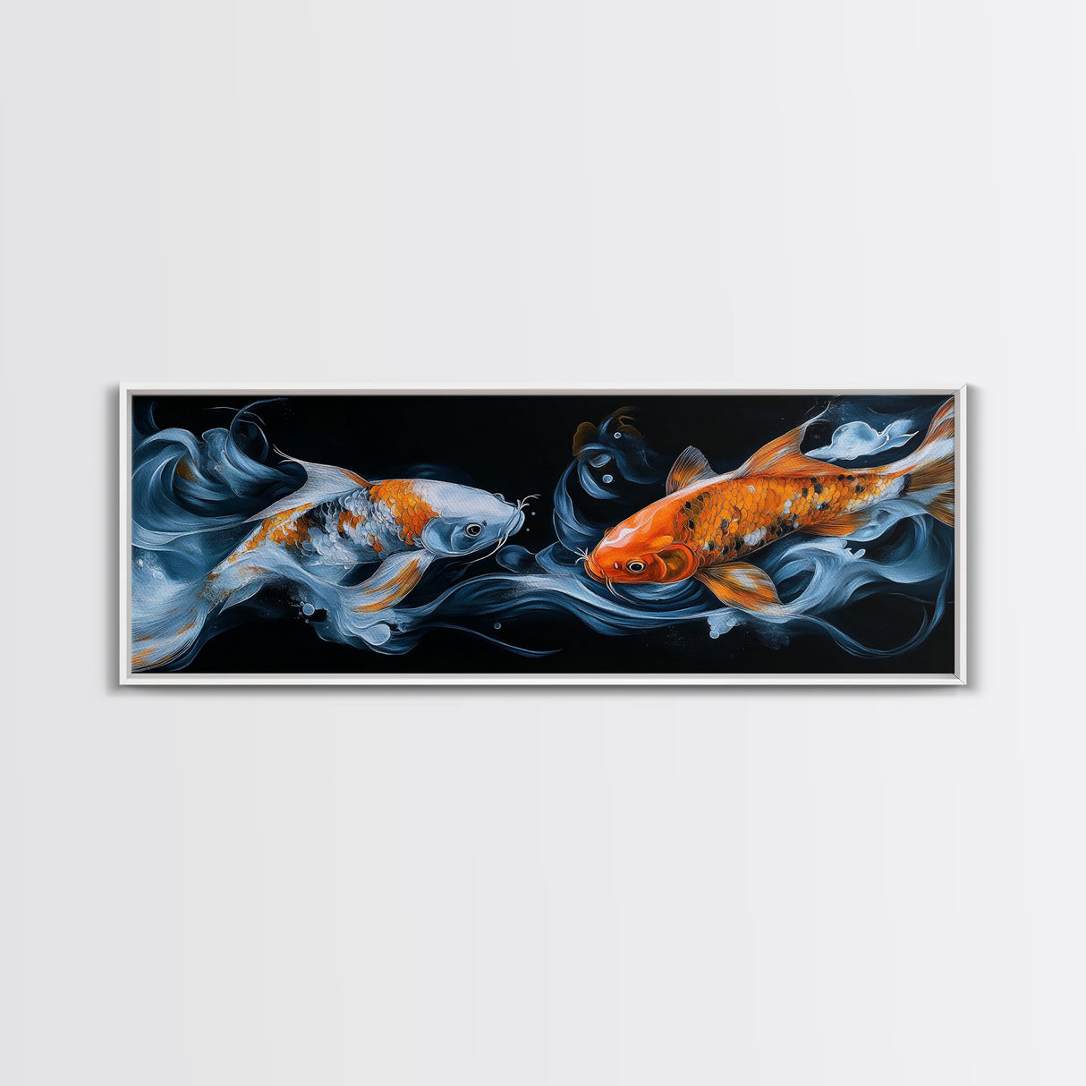 Dual Koi Serenity Canvas Print, Zen Wall Art, Coastal Wall Art, Rustic Decor, Teal Wall Art, Nautical Painting, Above Sofa Art