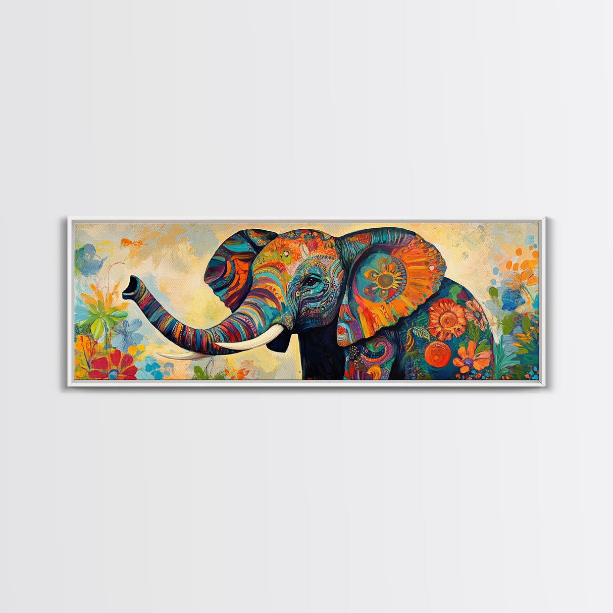 Elephant Wall Art Canvas Print with Colorful Abstract Design, Whimsical Art, African Art, Gift Idea, Bedroom Art, Farmhouse Decor