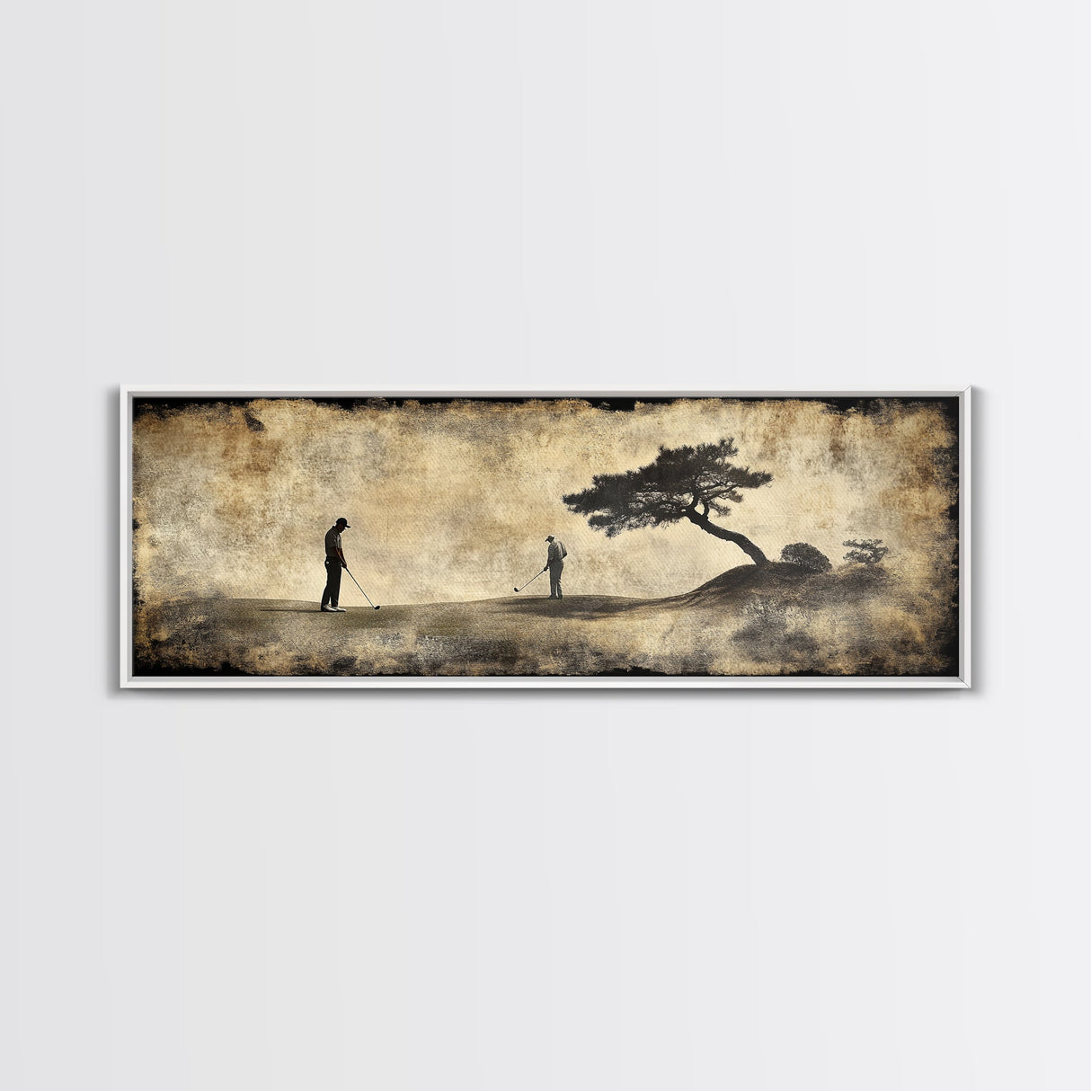 Vintage Golfers Landscape Framed Canvas Print – Rustic Wall Art, Golf Art, Horizontal Wall Art, Living Room Art, Tall Narrow Art