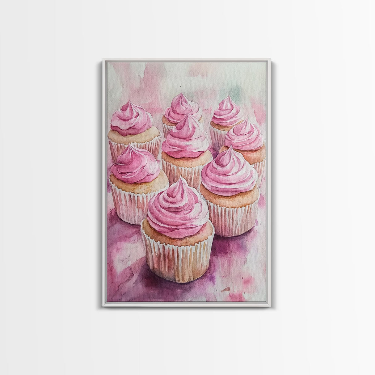 Pink Cupcake Art Canvas Print Kitchen Decor Dessert Illustration Rustic Artwork Food Review Kitchen Art Gift Idea For Her