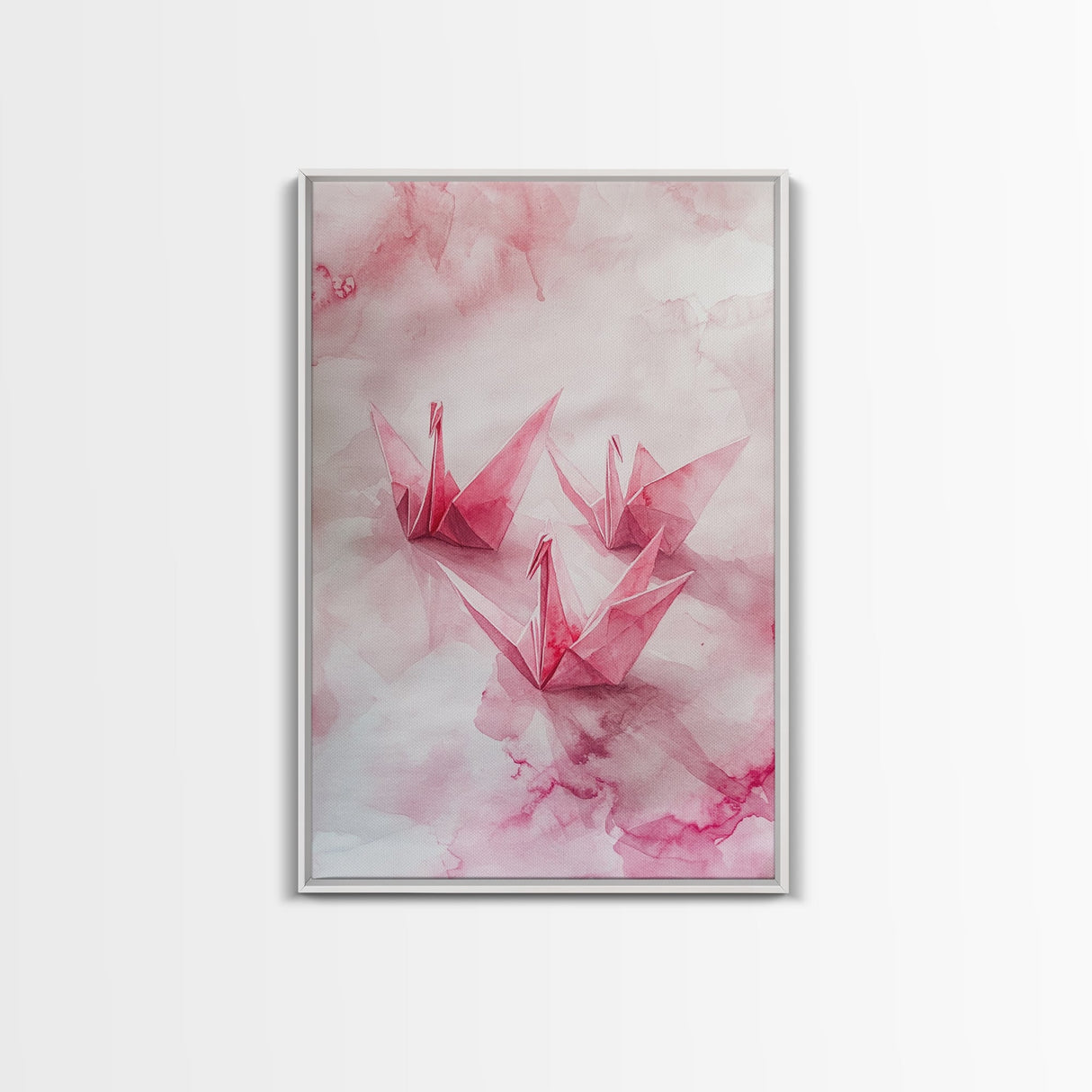 Origami Cranes Canvas Print, Pink Paper Bird Art, Minimalist Zen Decor, Whimsical Artwork Bedroom Wall Art, Japanese-Inspired Gift