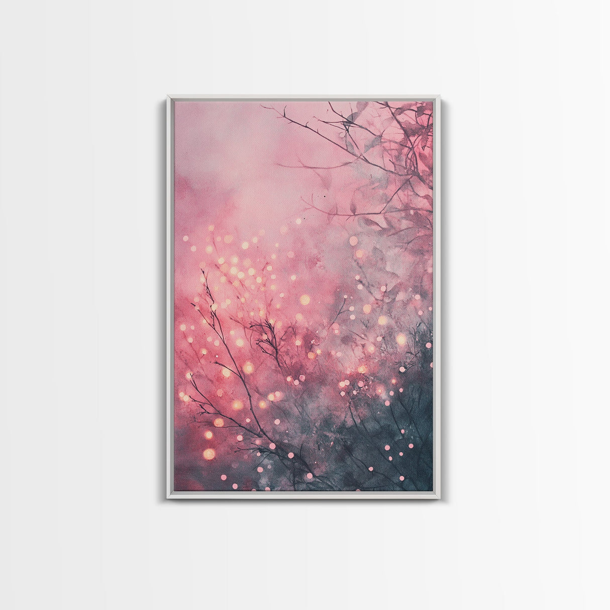 Soft Pink Glow Framed Canvas Print | Cherry Blossom Painting | Light Pink Wall Art | Wabi Sabi Art | Above Sofa Decor | Living Room Art