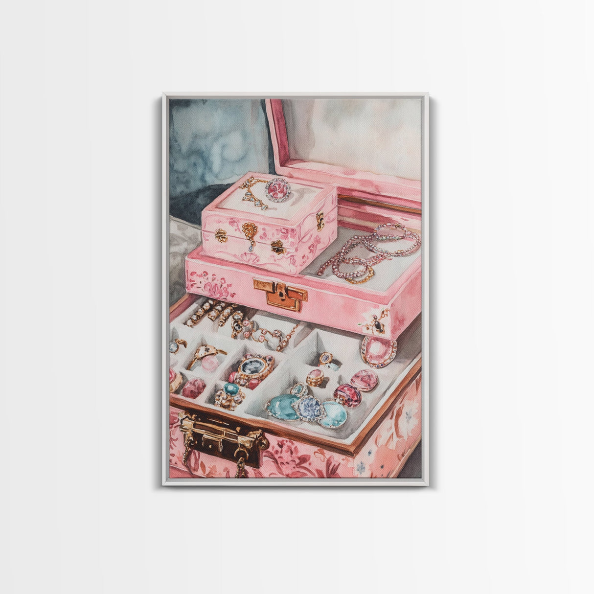 Romantic Jewelry Display Canvas Print Pink Wall Art Whimsical Decor Light Pink Dorm Art Bedroom Gift Idea Coastal Cowgirl Art