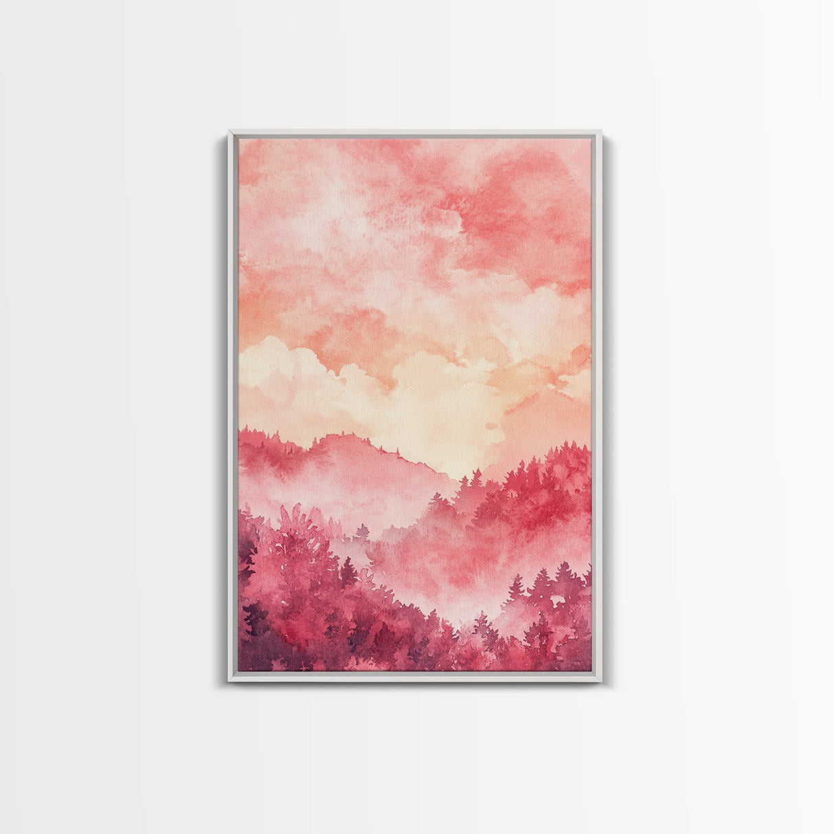 Pink Mountain Sunset Canvas Print, Landscape Painting, Smoky Mountain Art, Pink Orange Wall Art, Bedroom Art, Artistic Decor, Living Room Art