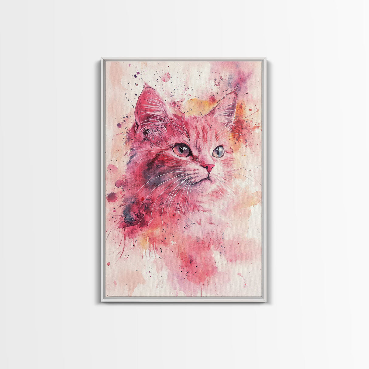 Pink Cat Portrait Canvas Print, Whimsical Art, Feline Wall Art, Light Pink Wall Art, Bedroom Art, Artistic Decor, Gift Idea for Cat Lovers