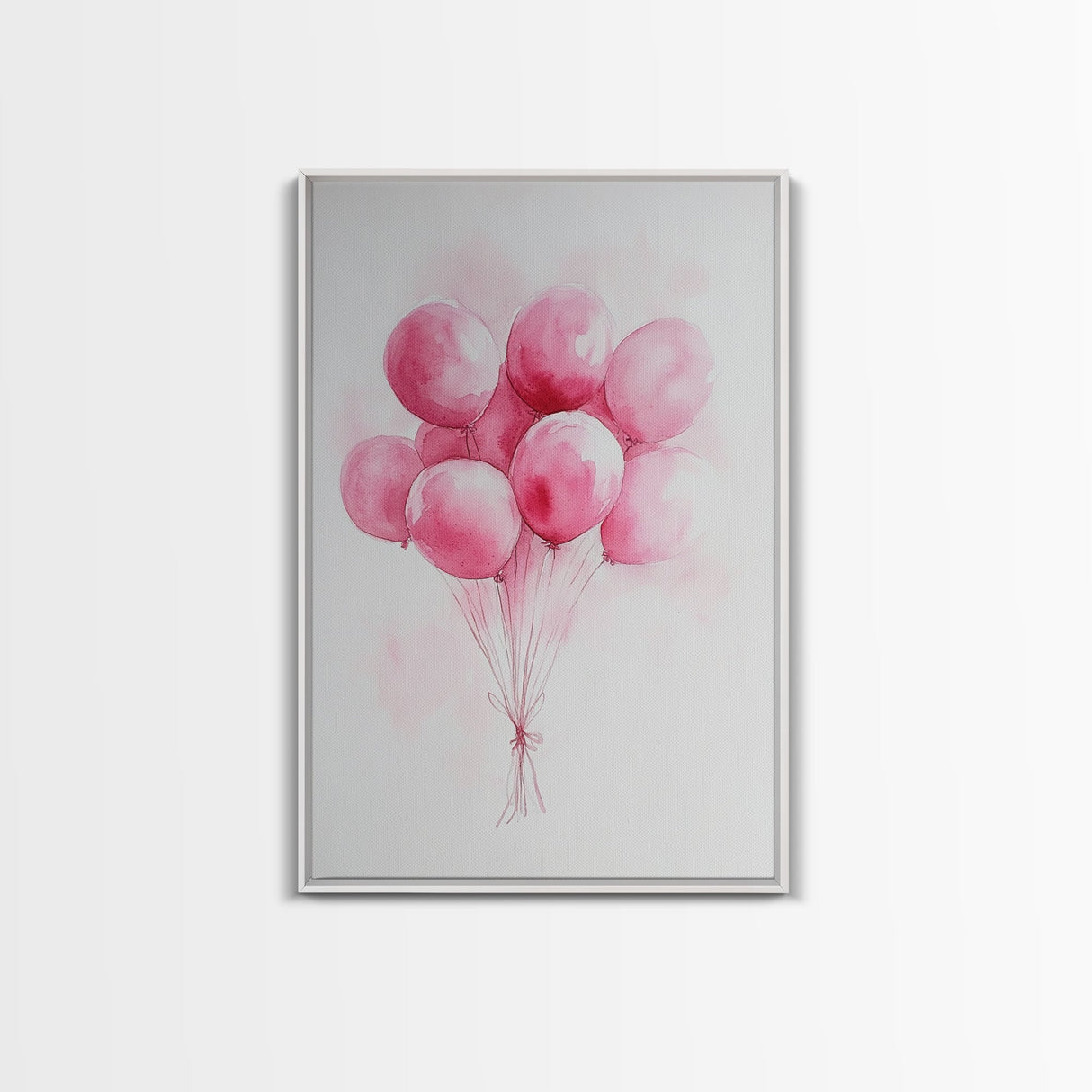 Pink Abstract Balloon Bouquet Framed Canvas Print, Whimsical Party Wall Art Light Pink Decor, Ideal Rustic Bedroom Aesthetic
