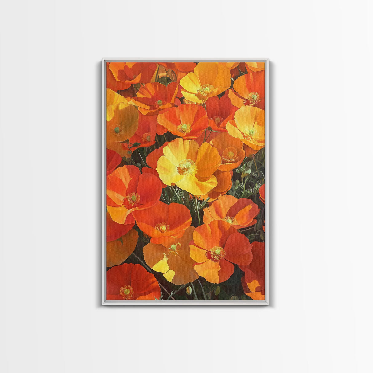 Vibrant Poppy Canvas Print with California Wildflower Art, Bright Floral Rustic Decor, Farmhouse Nature Landscape for Living Room