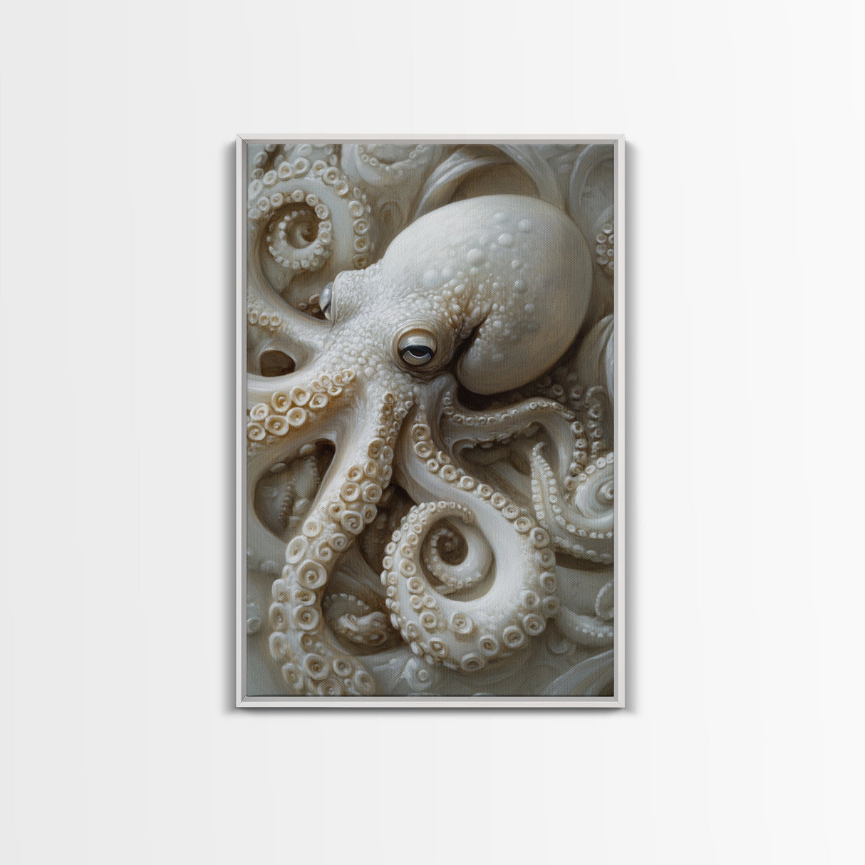 Octopus Art Framed Canvas Print with Intricate Nautical Decor and Ocean-Inspired Details, Rustic Coastal Wall Art Perfect Gift Idea