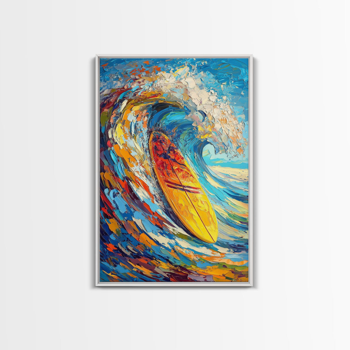 Energetic Surfboard Wave Canvas Print with Bold Abstract Coastal Painting and Nautical Decor for Extra Wide Wall Art Display