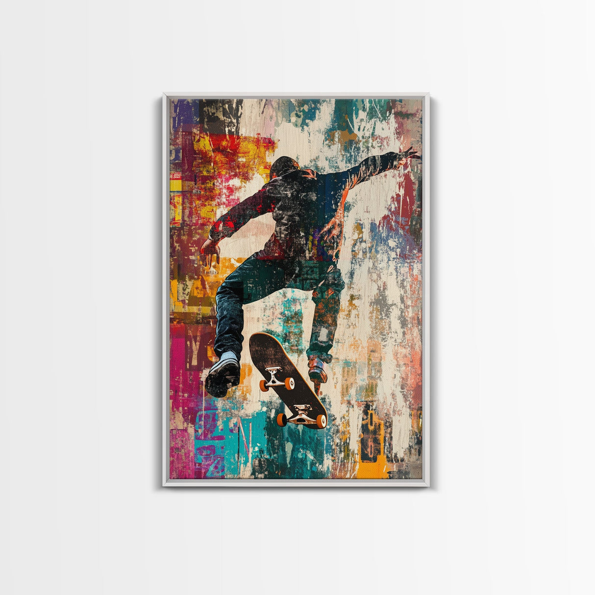Urban Skater Canvas Print with Graffiti Wall Art and Street Style Design, Perfect for Modern Chicano Art Inspired Decor