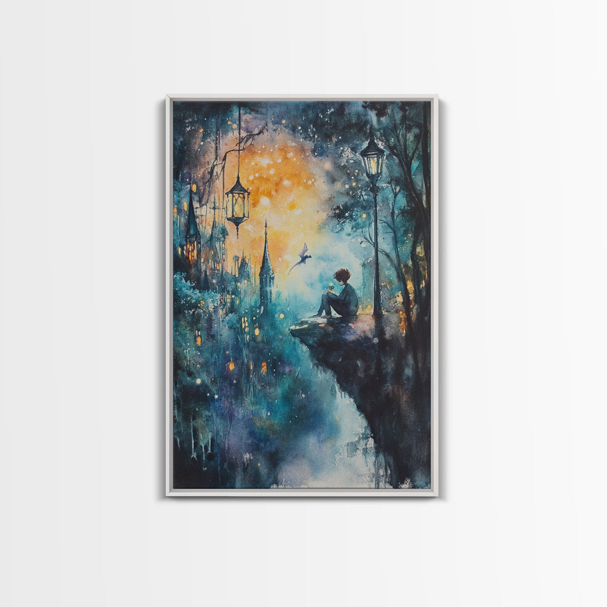 Magical Nightscape Framed Canvas Print Whimsical Fantasy Art Moody Wall Art Gift Idea Living Room Decor Dark Romantic Artwork