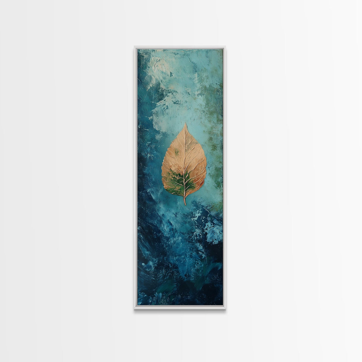 Golden Leaf, botanical prints, wabi sabi wall art, nature inspired art, minimalist art, teal wall art, Canvas Print