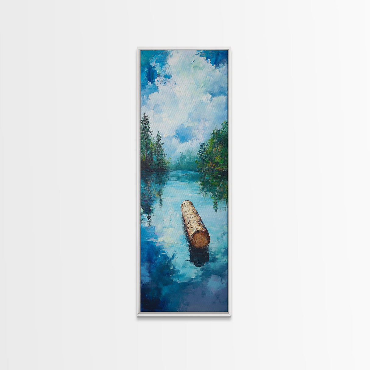 Tranquil Lake, lake Tahoe art, above bed wall art, pine tree art, mountain painting, gift idea for him, Framed Canvas Print