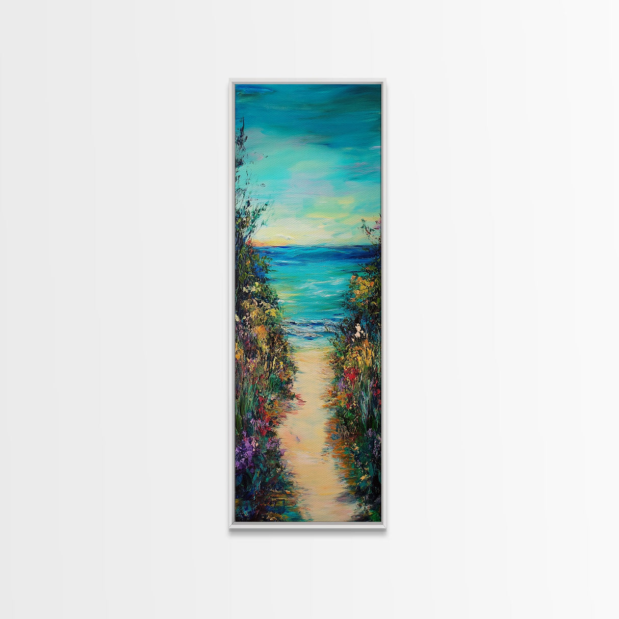 Beach Path, Coastal Landscape Art, Seascape Painting, Coastal Wall Art, Nautical Decor, Extra Wide Art, Framed Canvas Print