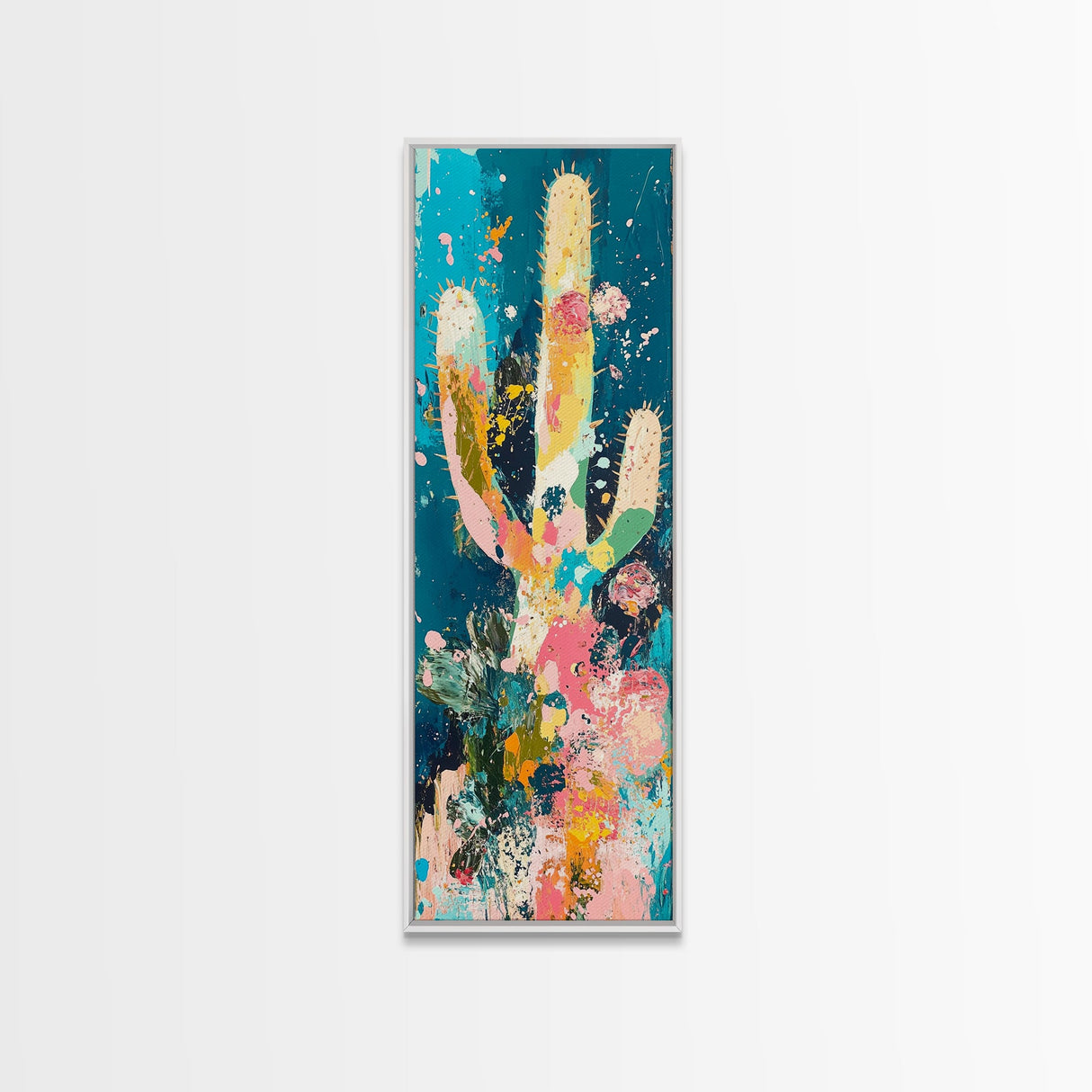 Colorful cactus, southwest wall art, agave painting, botanical prints, framed canvas print, tall narrow art, vertical wall art