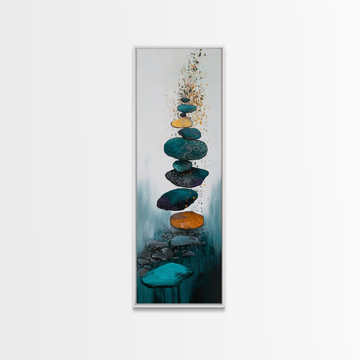 Zen Stones, minimalist art, zen wall art, wabi sabi art, sage green wall art, extra wide art, tall narrow art, Canvas Print, boho art