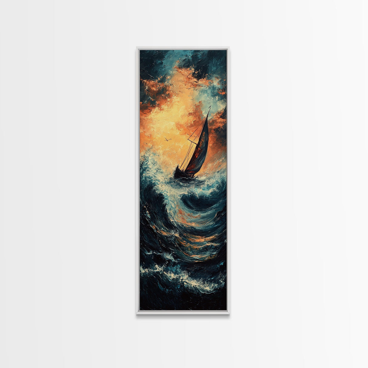 Sailboat in Storm, nautical painting, coastal decor, seascape painting, fisherman painting, framed canvas print, rustic wall art